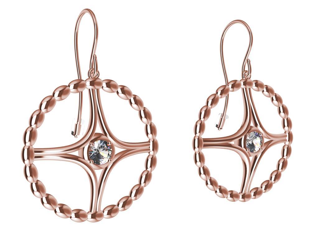 Contemporary 18 Karat Pink Gold GIA Diamond Nautical Bead Hoop Earrings For Sale