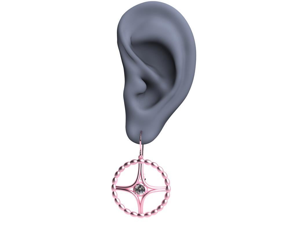 Contemporary 18 Karat Pink Gold GIA Diamond Nautical Bead Hoop Earrings For Sale
