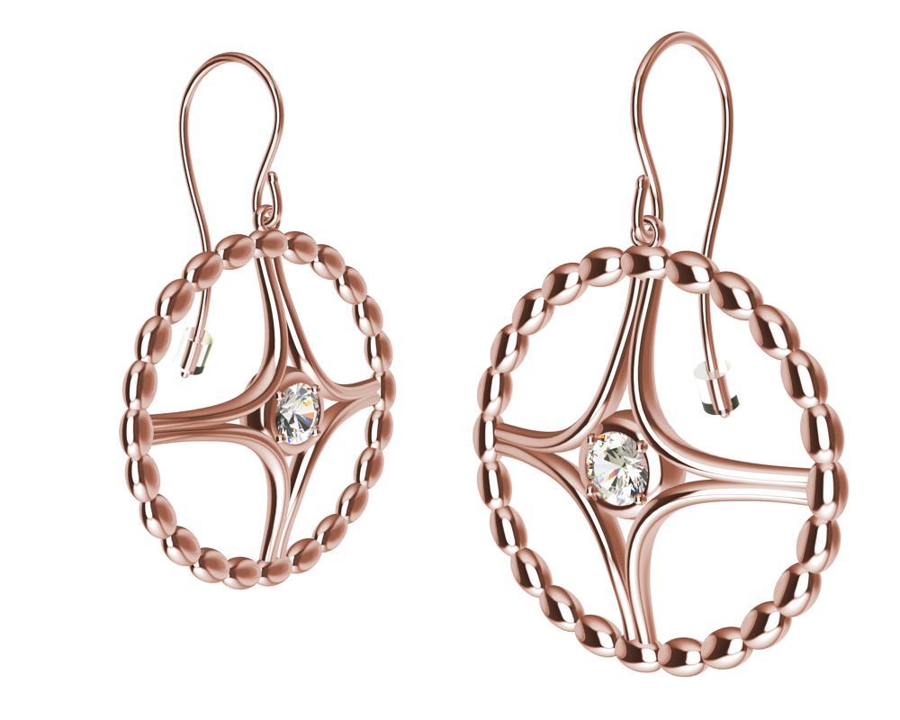 Round Cut 18 Karat Pink Gold GIA Diamond Nautical Bead Hoop Earrings For Sale