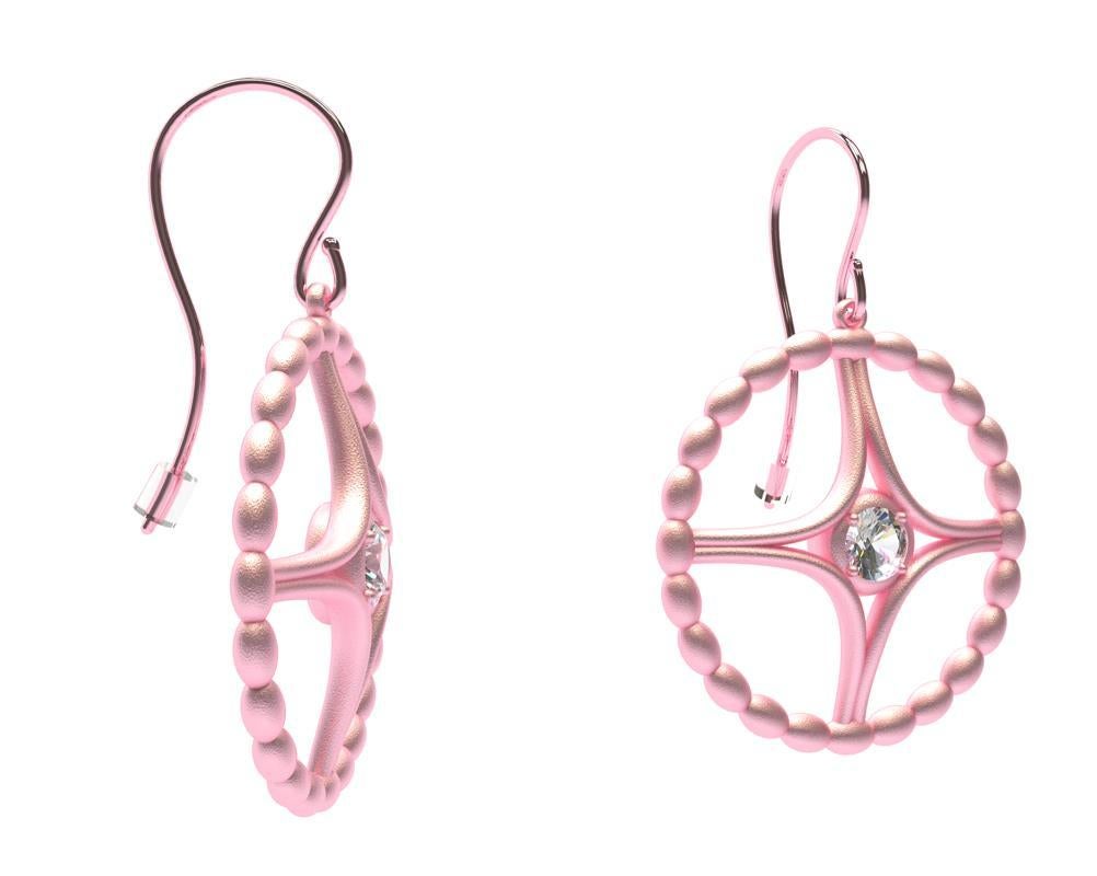 Round Cut 18 Karat Pink Gold GIA Diamond Nautical Bead Hoop Earrings For Sale