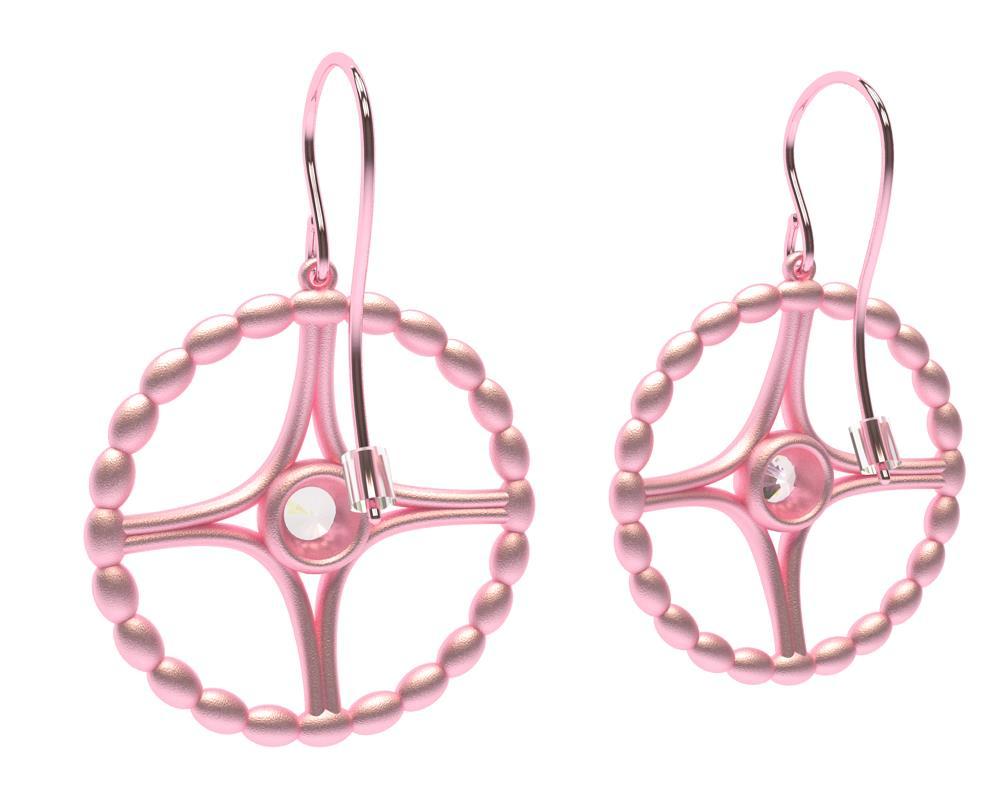 Women's 18 Karat Pink Gold GIA Diamond Nautical Bead Hoop Earrings For Sale