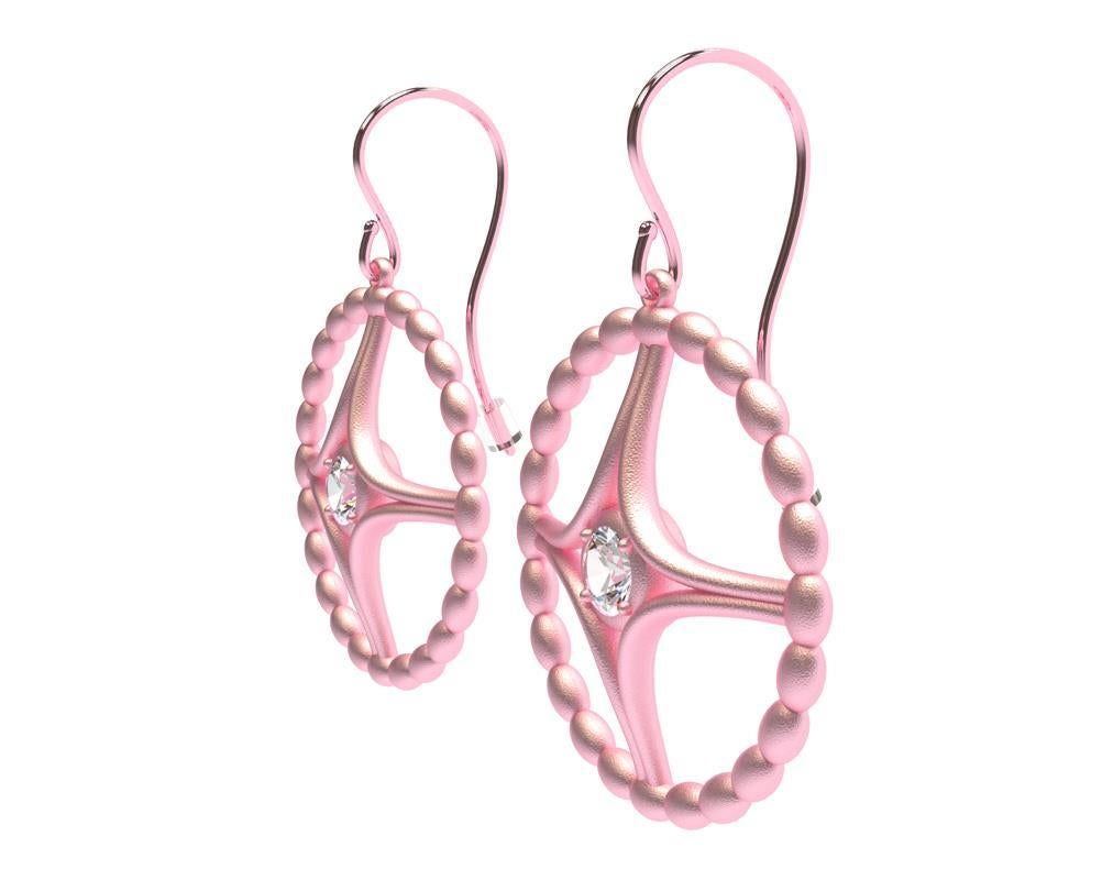 18 Karat Pink Gold GIA Diamond Nautical Bead Hoop Earrings For Sale 1