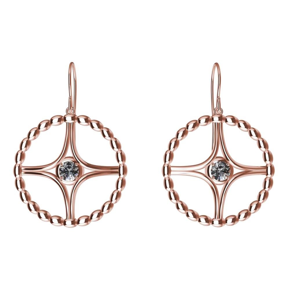18 Karat Pink Gold GIA Diamond Nautical Bead Hoop Earrings
