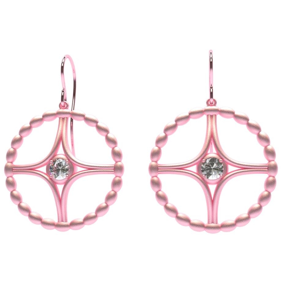 18 Karat Pink Gold GIA Diamond Nautical Bead Hoop Earrings For Sale