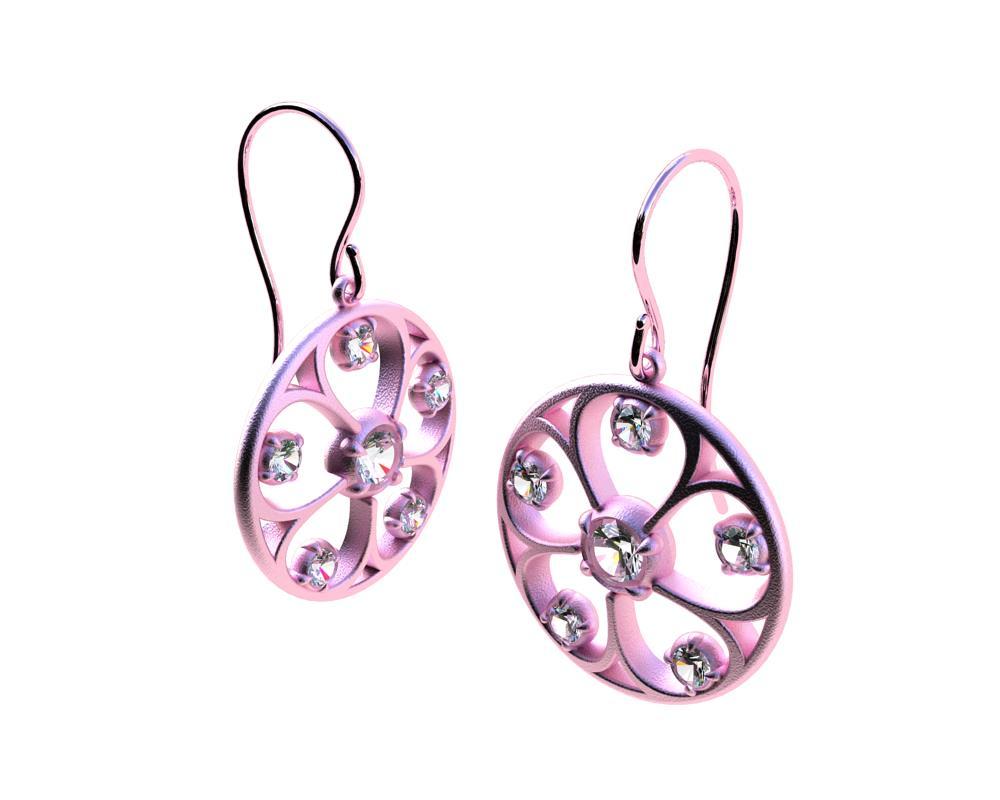 18 Karat Rosa Gold GIA Diamanten 5 Blütenblatt-Ohrringe im Angebot 1
