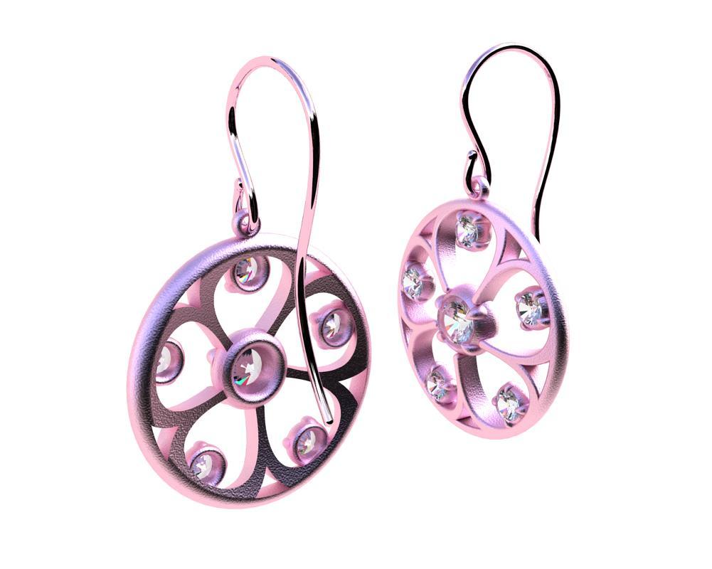 18 Karat Pink Gold GIA Diamonds 5 Petal Flower Earrings For Sale 1