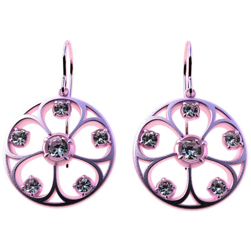 18 Karat Pink Gold GIA Diamonds 5 Petal Flower Earrings For Sale