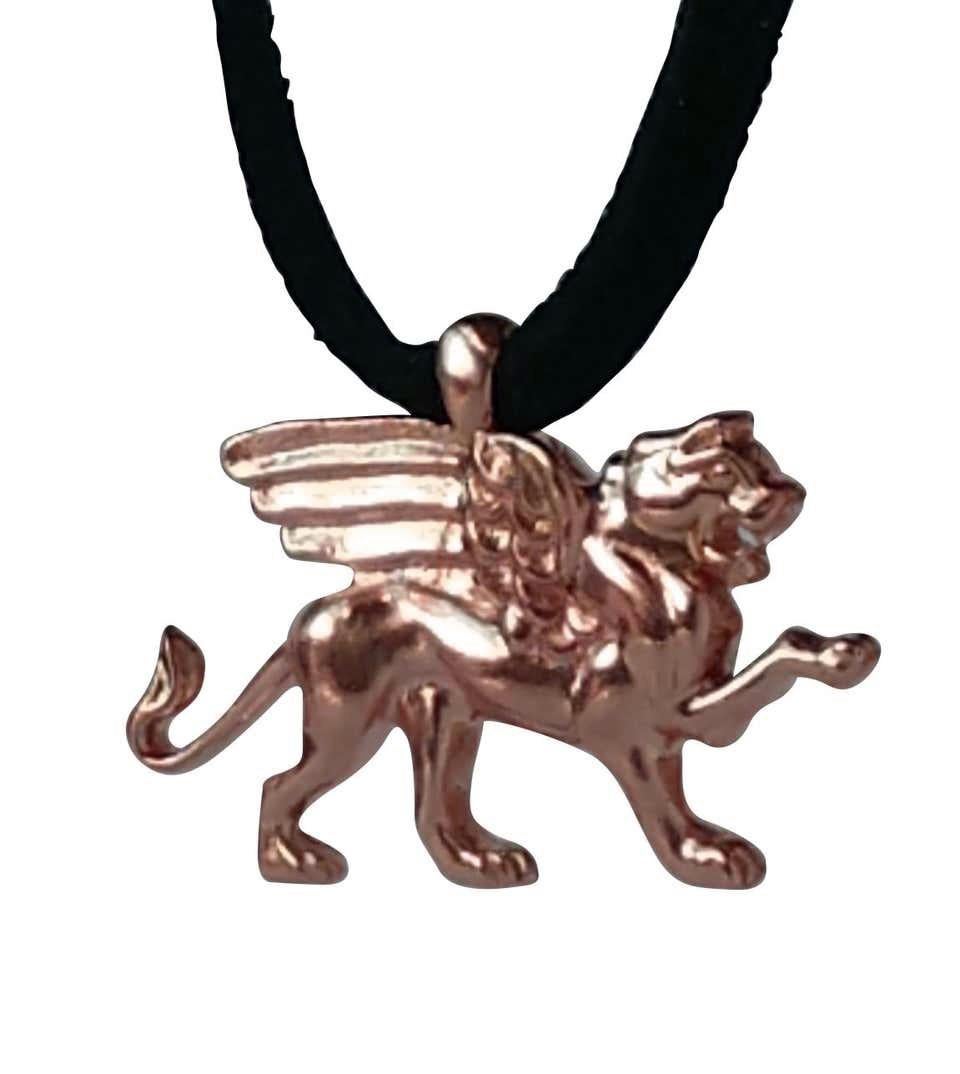 18 Karat Pink Gold Winged Lion Griffin Pendant Necklace