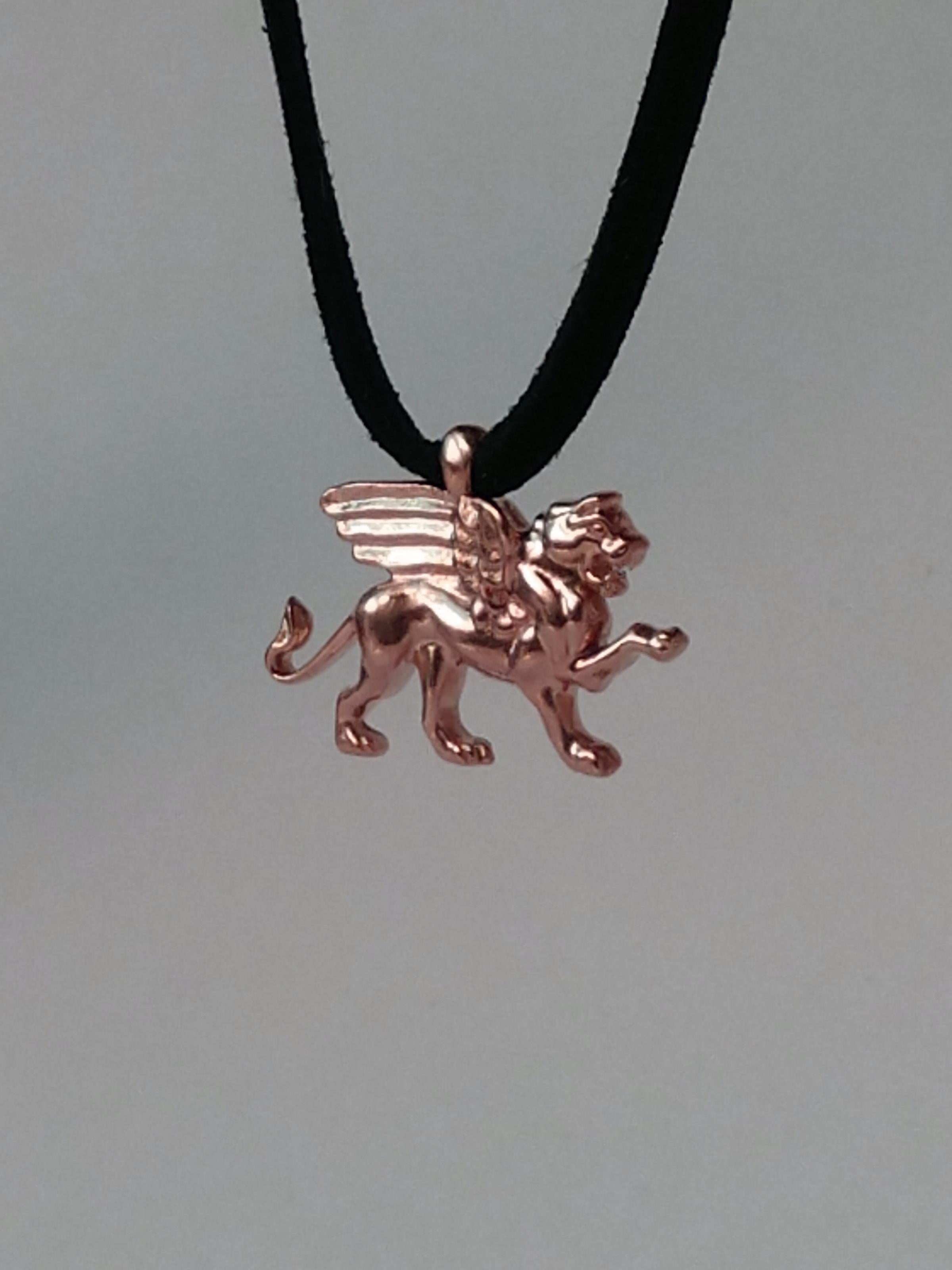 Women's or Men's 18 Karat Pink Gold Winged Lion Griffin Pendant Necklace For Sale