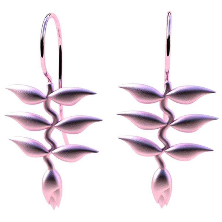18 Karat Pink Gold Heliconia Dangle Earrings For Sale