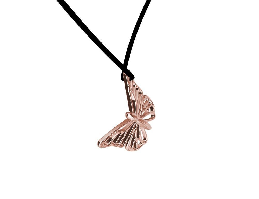 Contemporary 18 Karat Pink Gold Monarch Butterfly Pendant Necklace For Sale
