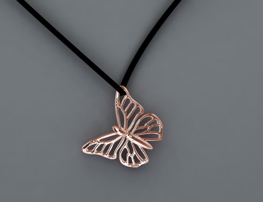 Collier pendentif papillon monarque en or rose 18 carats en vente 2