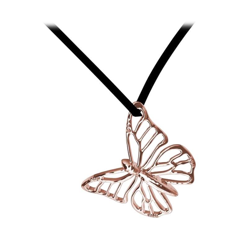 18 Karat Pink Gold Monarch Butterfly Pendant Necklace For Sale