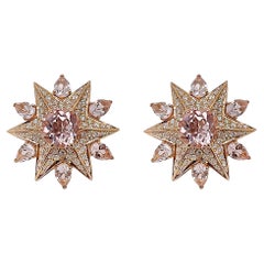 18 Karat Pink Gold Morganite Diamond Cluster Earrings