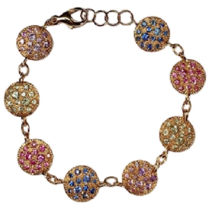 18 Karat Gold Multi-Color Sapphires Italian Bracelet For Sale