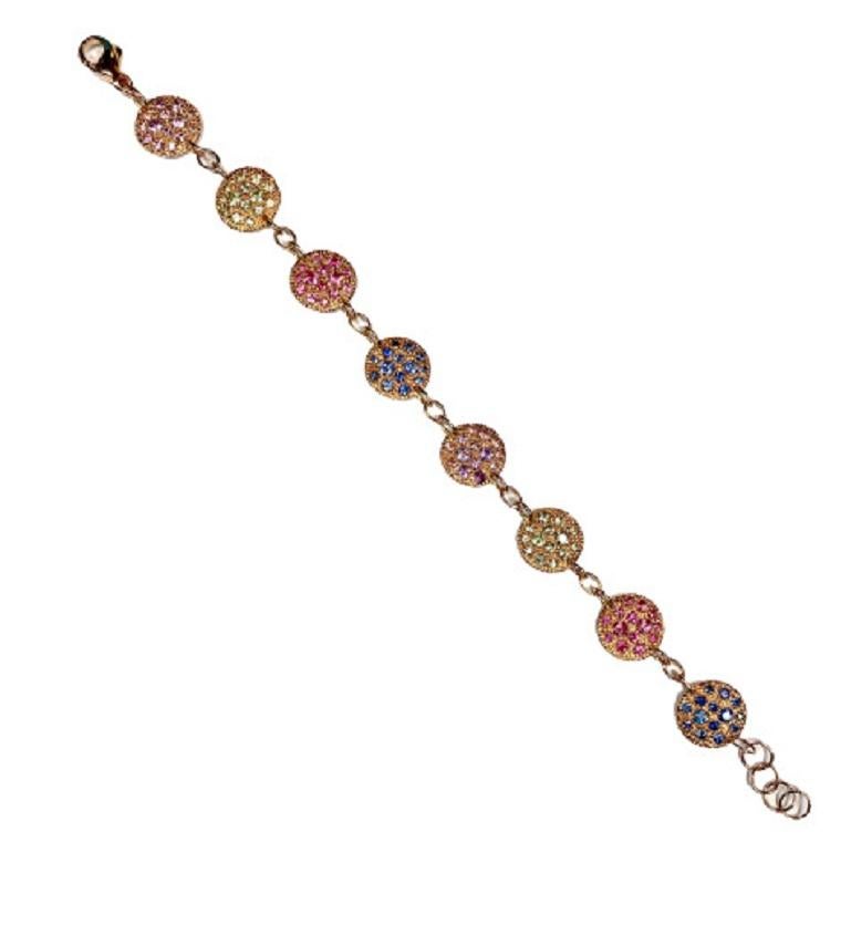 Modern 18 Karat Gold Multi-Color Sapphires Italian Bracelet For Sale