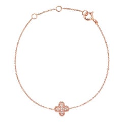 18 Karat Pink Gold Mye Clover Beading Pave Diamond Bracelet
