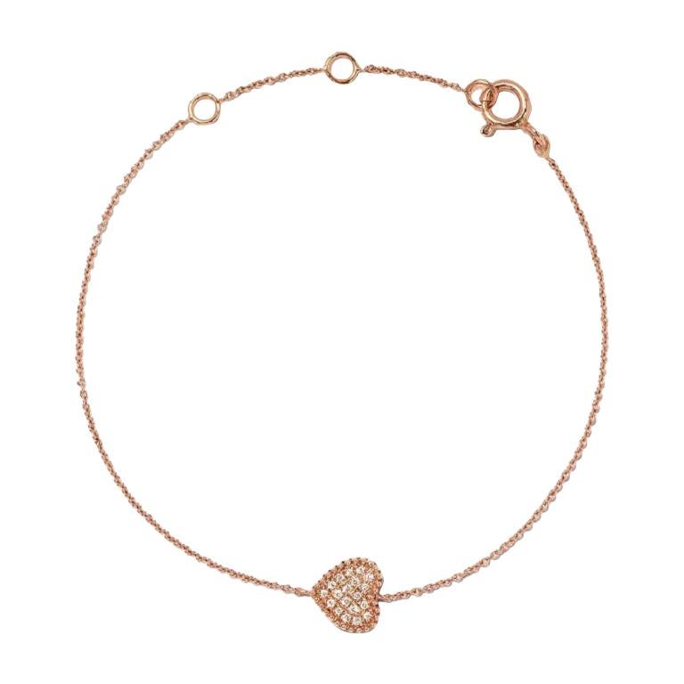 18 Karat Pink Gold Mye Heart Beading Pave Diamond Bracelet For Sale