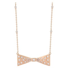 18 Karat Pink Gold Necklace with Diamond-Embellished Bow