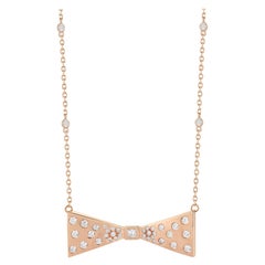 18 Karat Pink Gold Necklace with Diamond-Embellished Bow