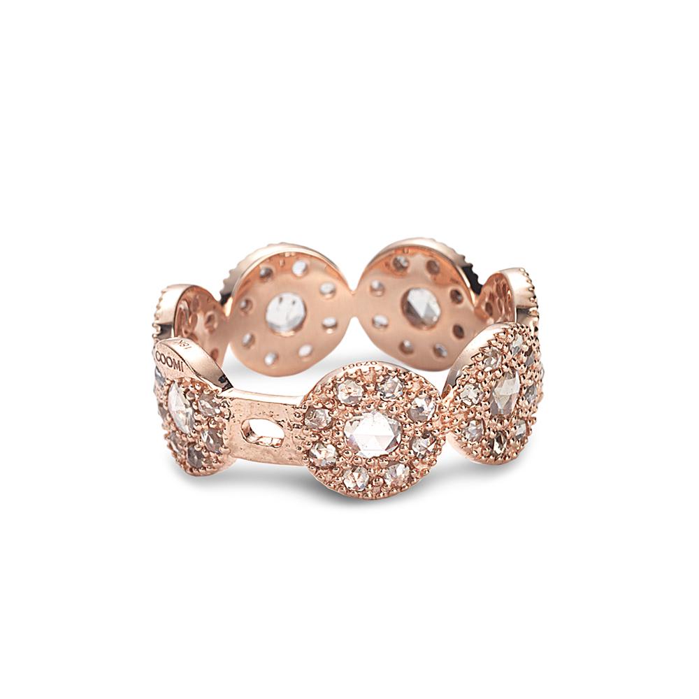 Pink Opera Ring Set in 18 karat Pink Gold with Shiny Finish and 1.18-carat Rose-Cut Diamonds. This ring is part of COOMI's Eternity Collection which is inspired by the flow of movement through various shapes such as wires, coils, ovals, and circles.