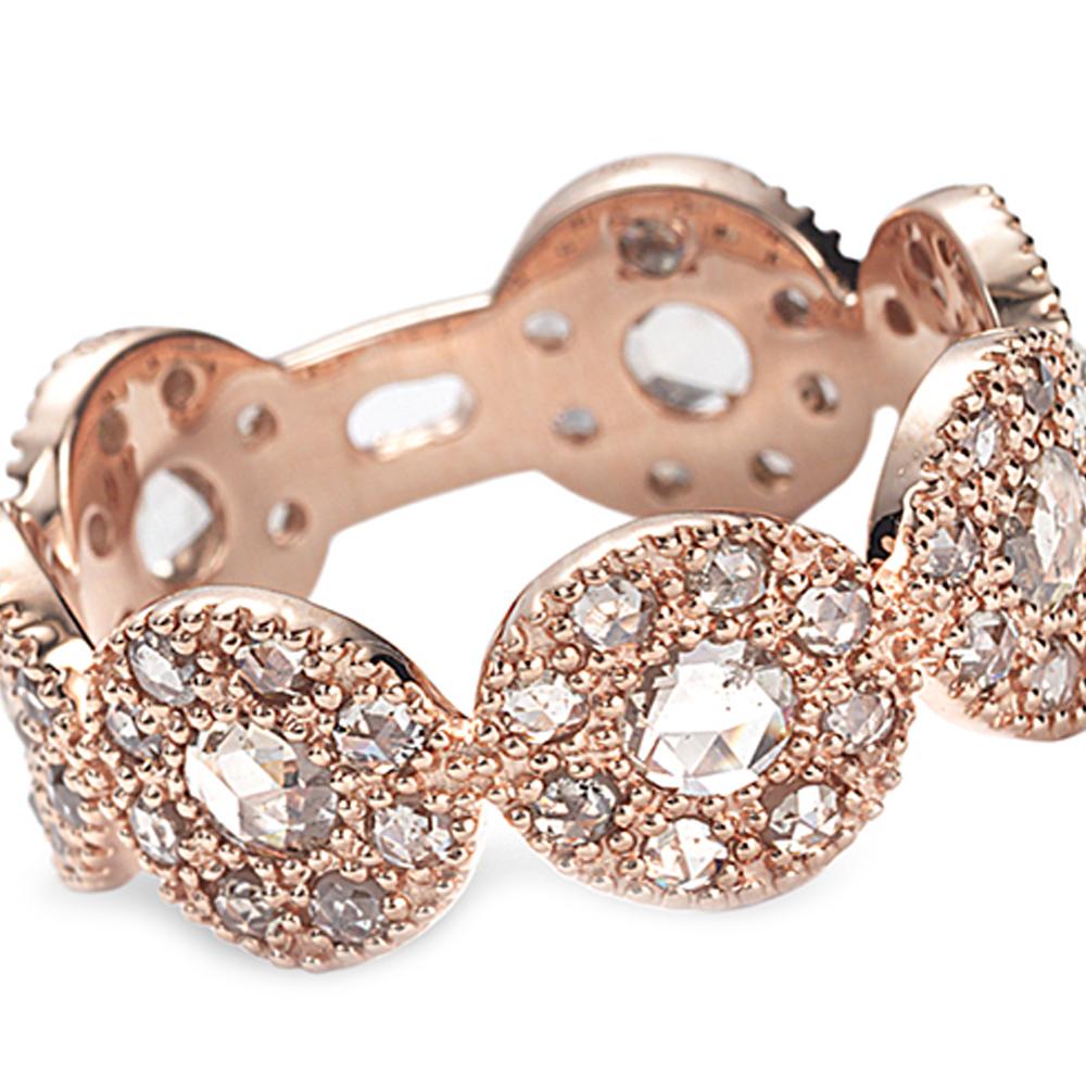 Contemporain Bague opéra en or rose 18 carats avec finition brillante et diamants taille rose de 1,18 carat en vente