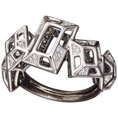 18 Karat Pink Gold Rhodium Silver White and Black Diamonds Black Spinel Ring