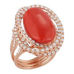 18 Karat Pink Gold Ring 15 Carat Coral Center Stone with 120 Diamonds