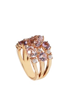 18 Karat Pink Gold Ring with Amethyst, Kunzite and Diamonds