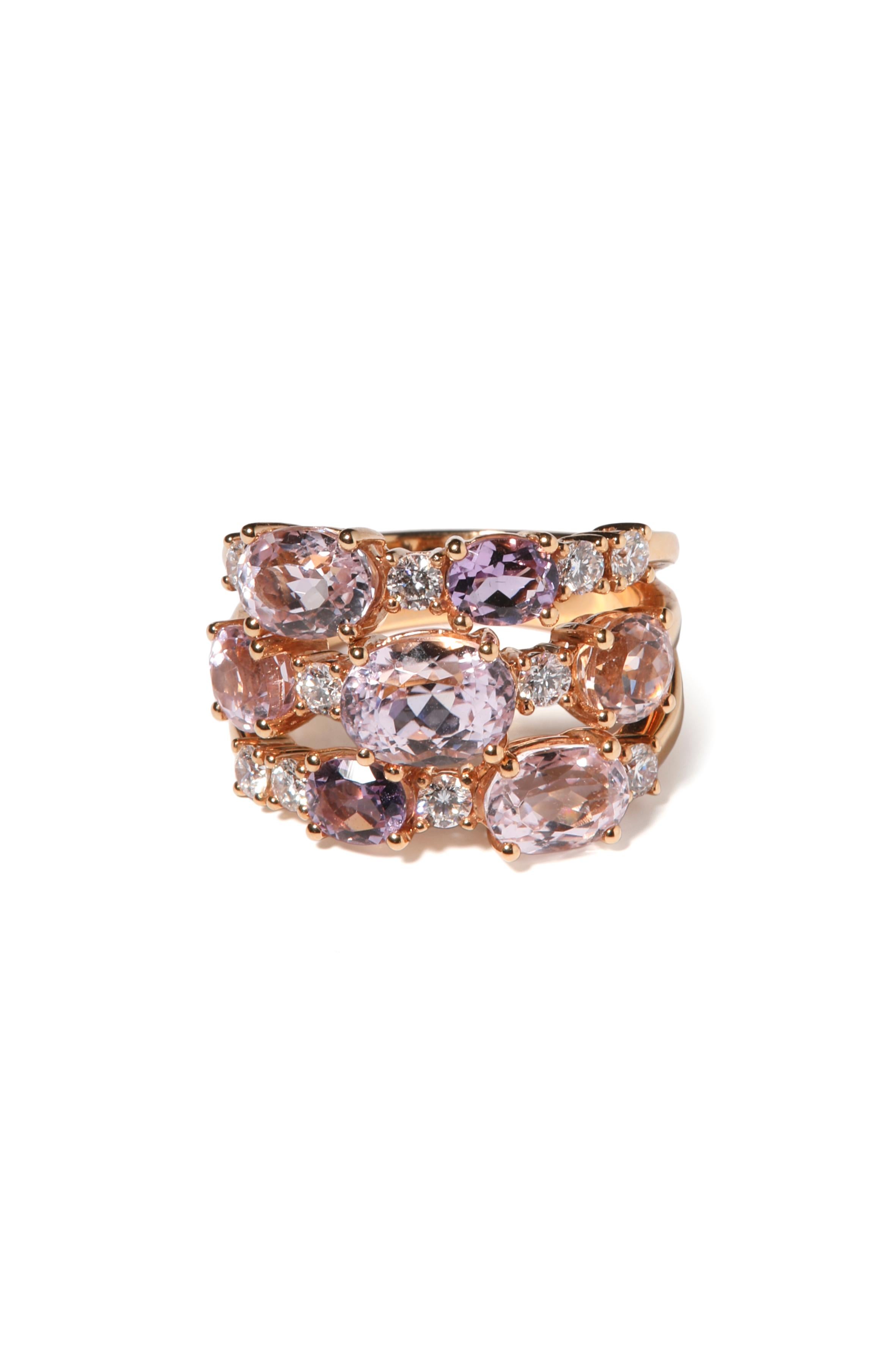 18 Karat Pink Gold Ring with Amethyst, Kunzite and Diamonds 2