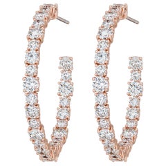 AS29 18 Karat Pink Gold Round Diamond Small Hoop Earrings AS29 18 Karat Pink Gold Round Diamond Small Hoop Earrings