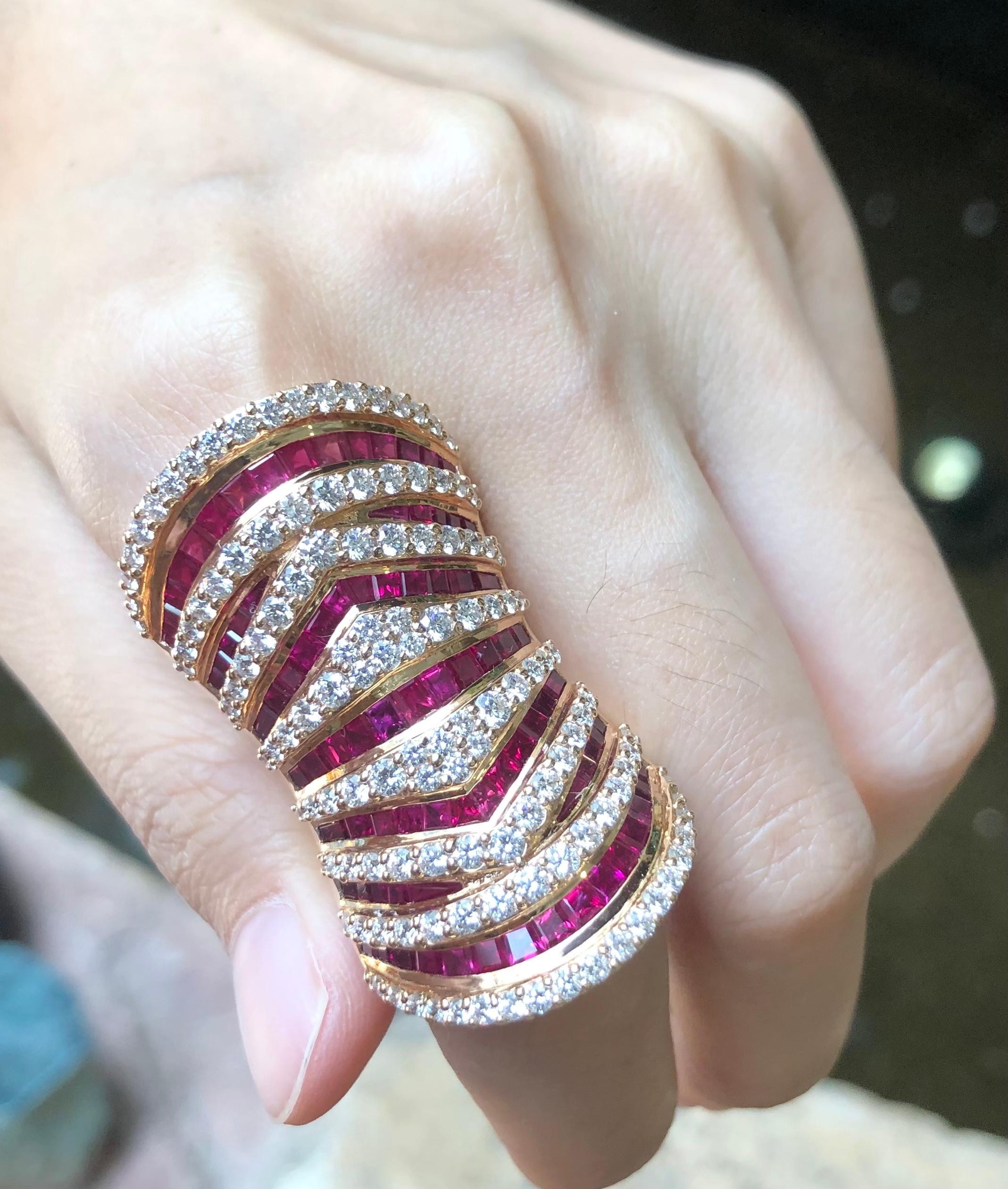 Women's 18 Karat Pink Gold Ruby 6.70 Carat with Diamond 3.07 Carat Ring For Sale