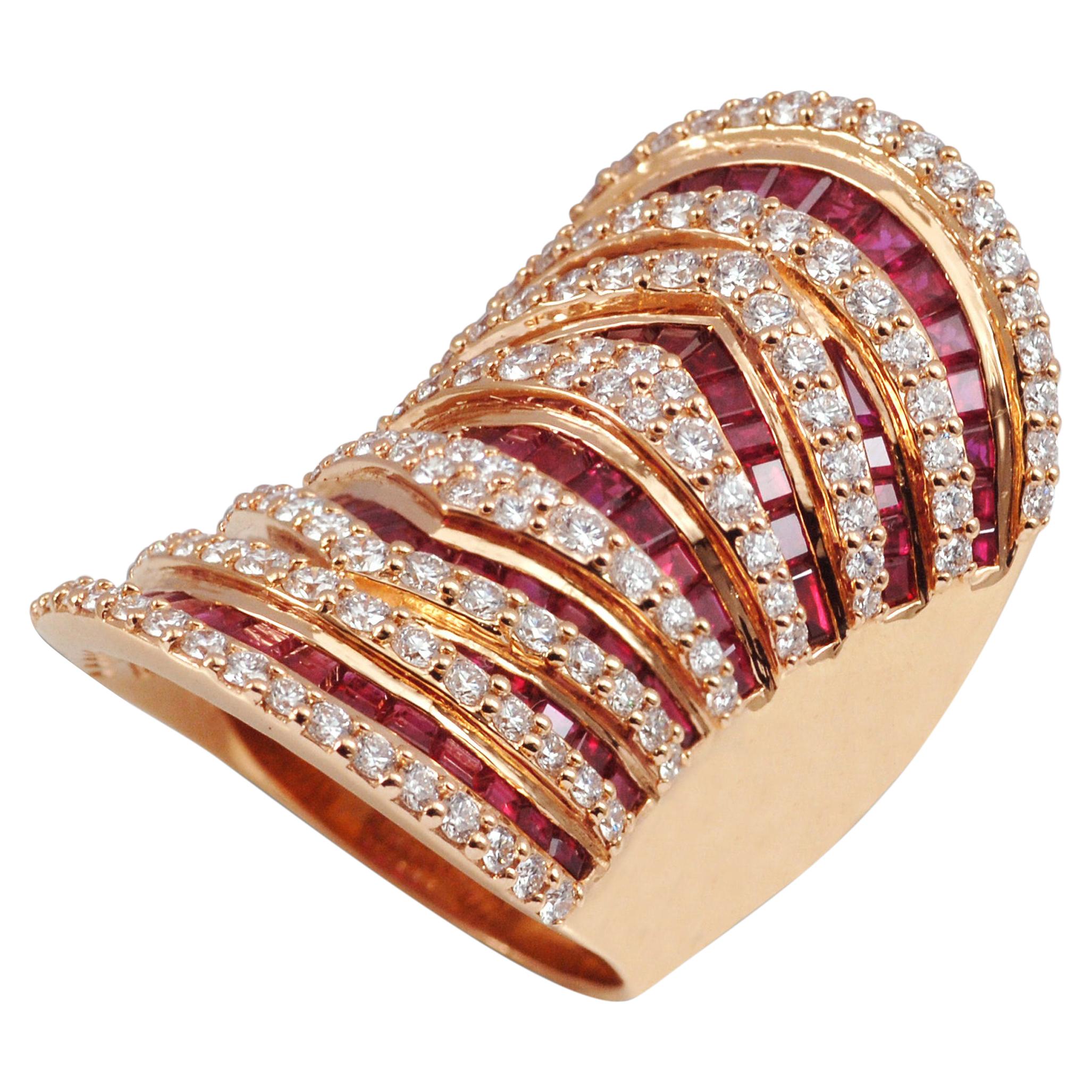 18 Karat Pink Gold Ruby 6.70 Carat with Diamond 3.07 Carat Ring For Sale