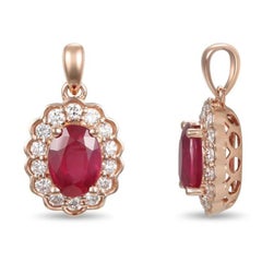 18 Karat Pink Gold, Ruby and Diamond Pendant