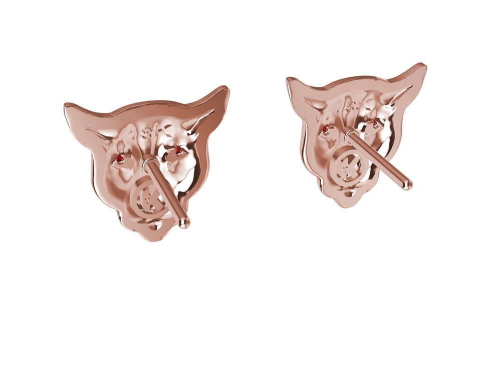 Clous d'oreilles Colorado Cougar en or rose 18 carats avec yeux en rubis Neuf - En vente à New York, NY
