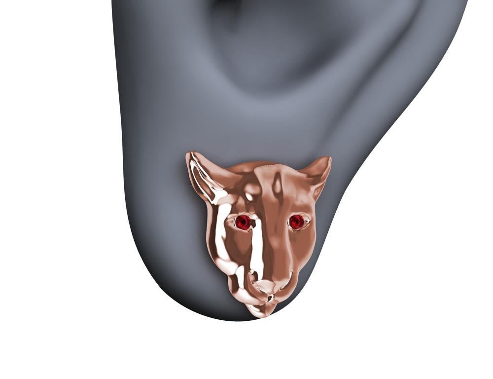Round Cut 18 Karat Pink Gold Ruby Eyes Colorado Cougar Stud Earrings
