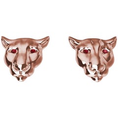 Used 18 Karat Pink Gold Ruby Eyes Colorado Cougar Stud Earrings