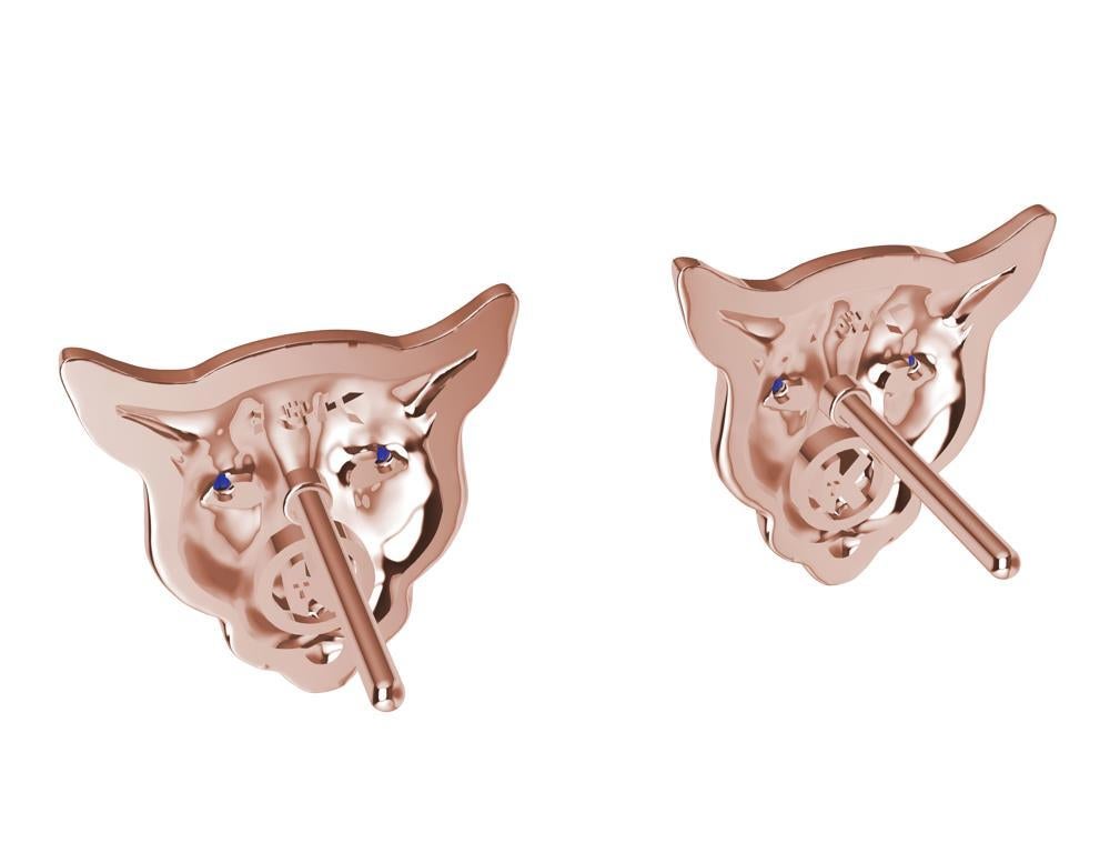 Contemporary 18 Karat Pink Gold Sapphire Eyes Colorado Cougar Stud Earrings For Sale