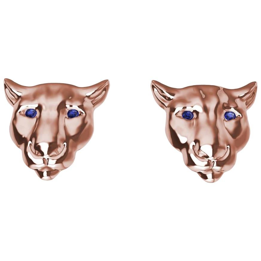 18 Karat Pink Gold Sapphire Eyes Colorado Cougar Stud Earrings