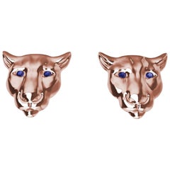 Used 18 Karat Pink Gold Sapphire Eyes Colorado Cougar Stud Earrings