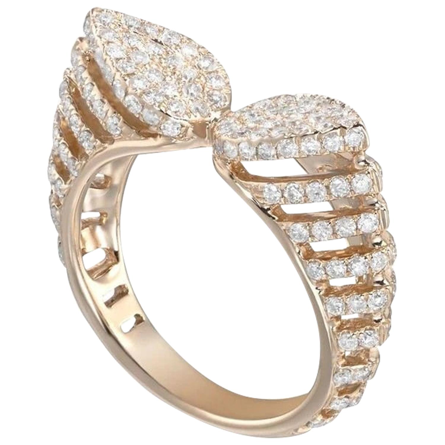18 Karat Pink Gold Spine Diamond Pinky Ring For Sale
