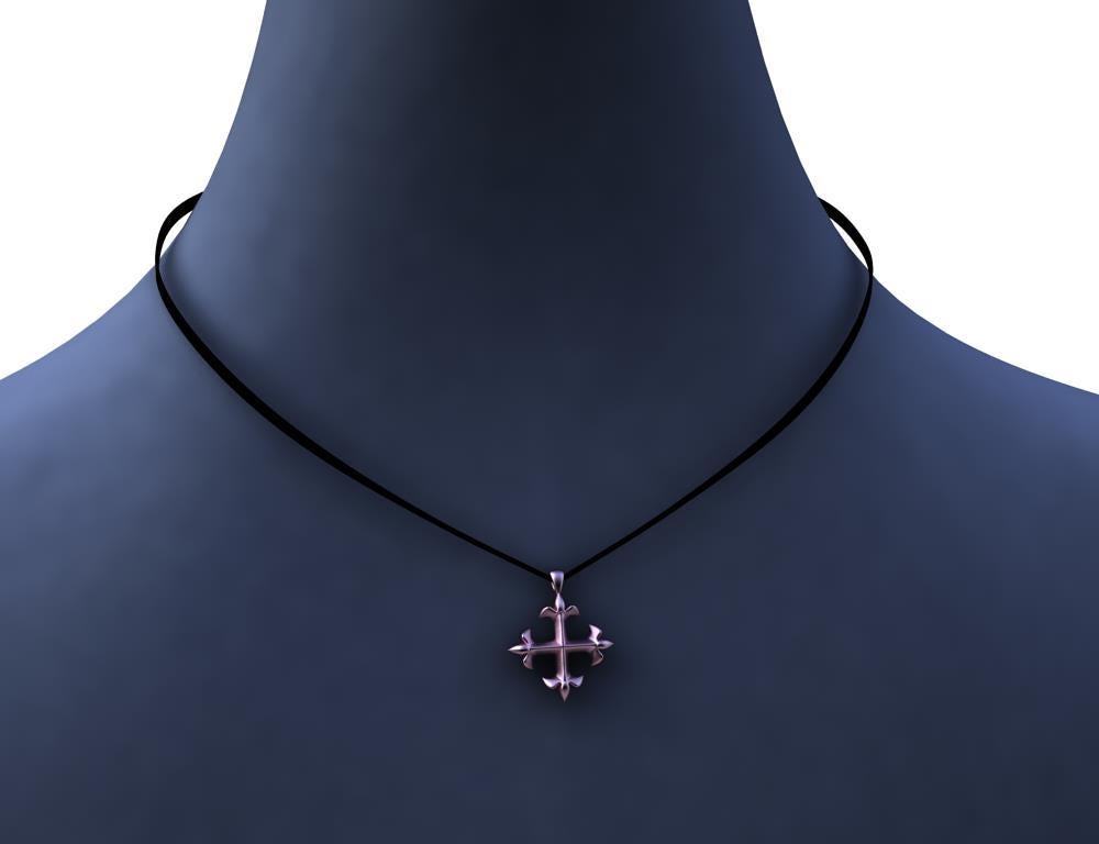 18 Karat Pink Gold St. Mary's Fleur Di Lys Pendant Necklace, From their stained glass window. This beautiful cross became this free hanging pendant.  Matte finished.  This is on a 32 inch ultra suede flat 1/8
