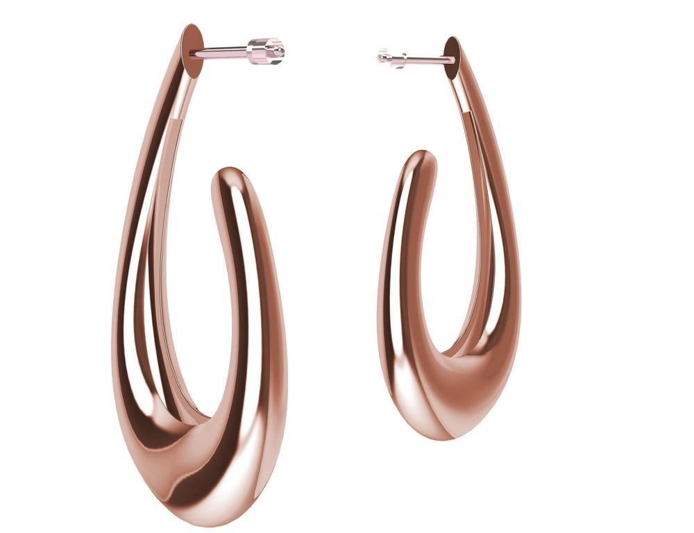 boucles d'oreilles en or rose 18 carats avec anneau creux en forme de larme,  1 5/16 pouce de haut x 5/8 pouce de large. De la série Teardrop. Bien que l'époque dans laquelle nous vivons puisse nous déprimer pendant un jour ou deux, la beauté peut