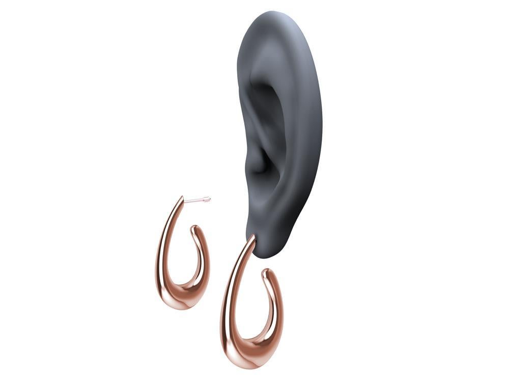 18 Karat Pink Gold Teardrop Hollow Hoop Earrings For Sale 1