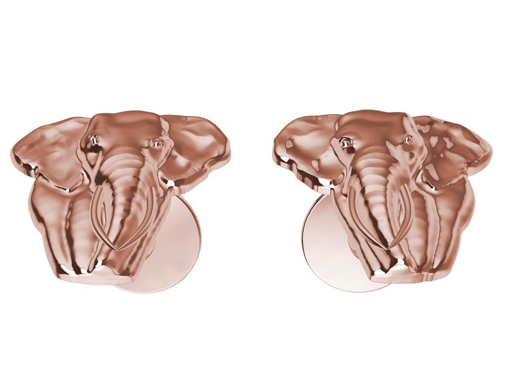 Contemporary 18 Karat Pink Gold Two Tusk Elephant Cufflinks