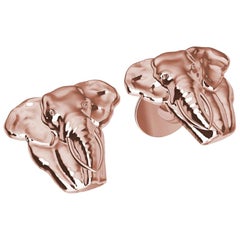 18 Karat Pink Gold Two Tusk Elephant Cufflinks