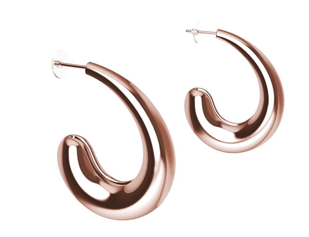 Contemporary 18 Karat Pink Gold Vermeil C-Hoop Teardrop Earrings For Sale