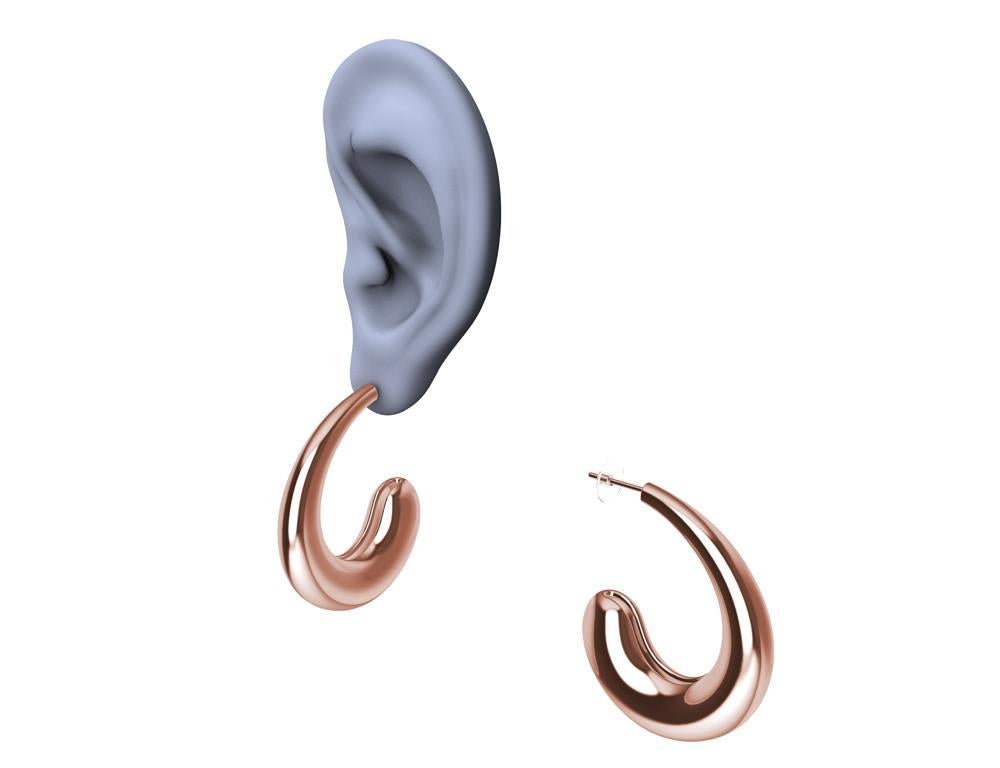 18 Karat Pink Gold Vermeil C-Hoop Teardrop Earrings In New Condition For Sale In New York, NY