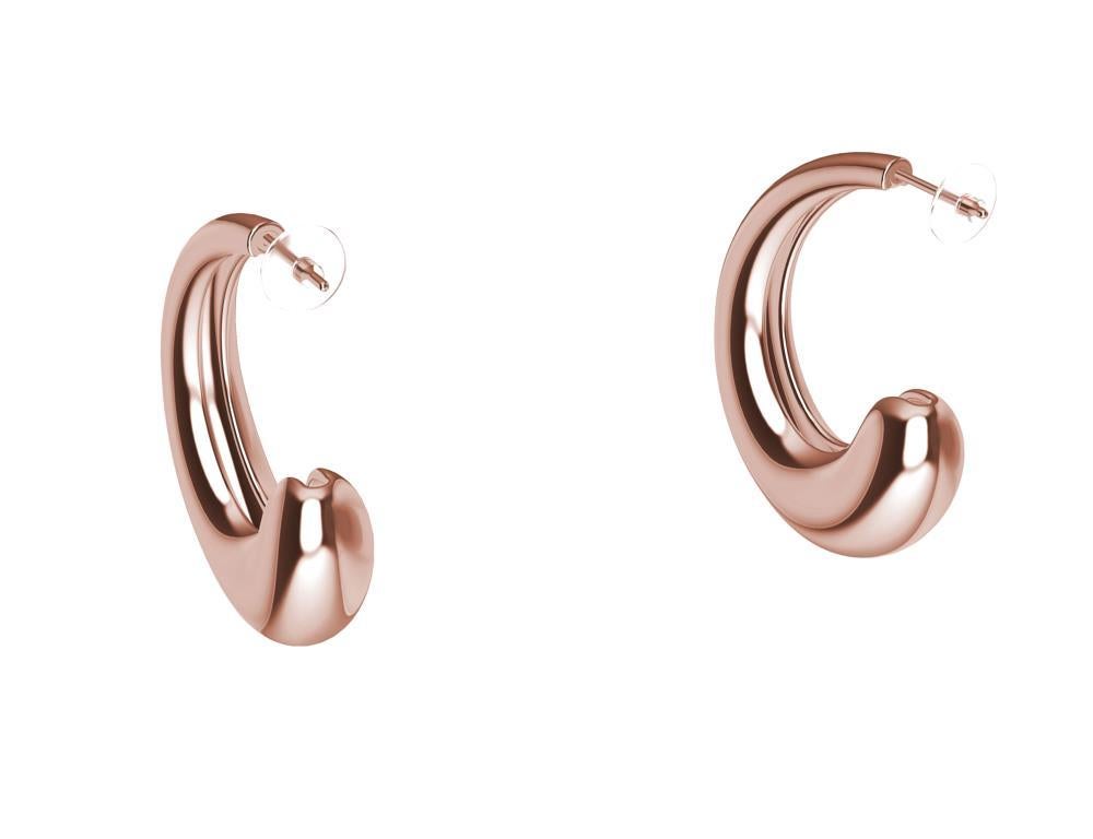 18 Karat Pink Gold Vermeil C-Hoop Teardrop Earrings For Sale 1