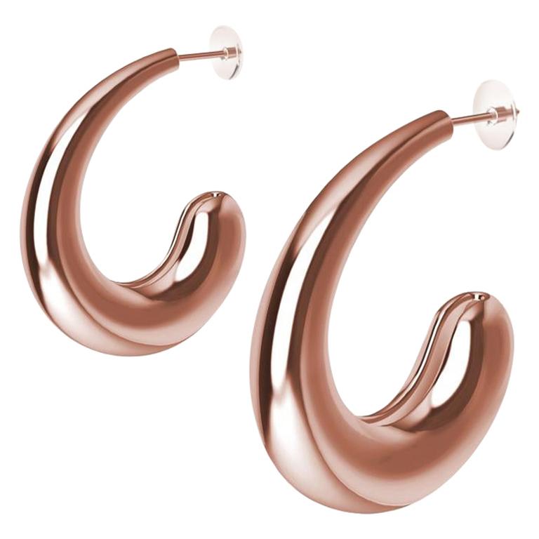 18 Karat Pink Gold Vermeil C-Hoop Teardrop Earrings For Sale